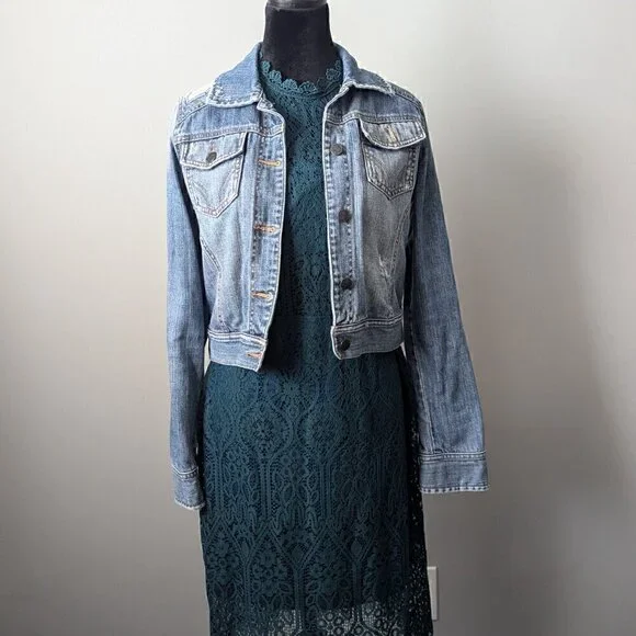 Jean Denim Jacket Size M Distressed Crop - Picture 7 of 8